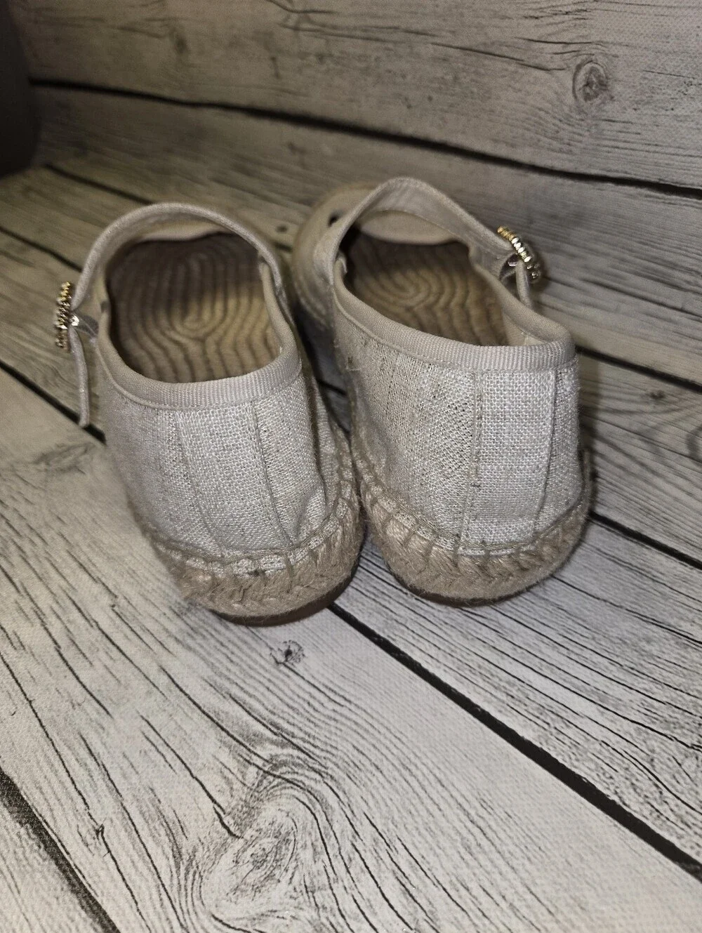 J. Crew Espadrille Mary Jane Flats 8 New Linen organic cork cotton garden